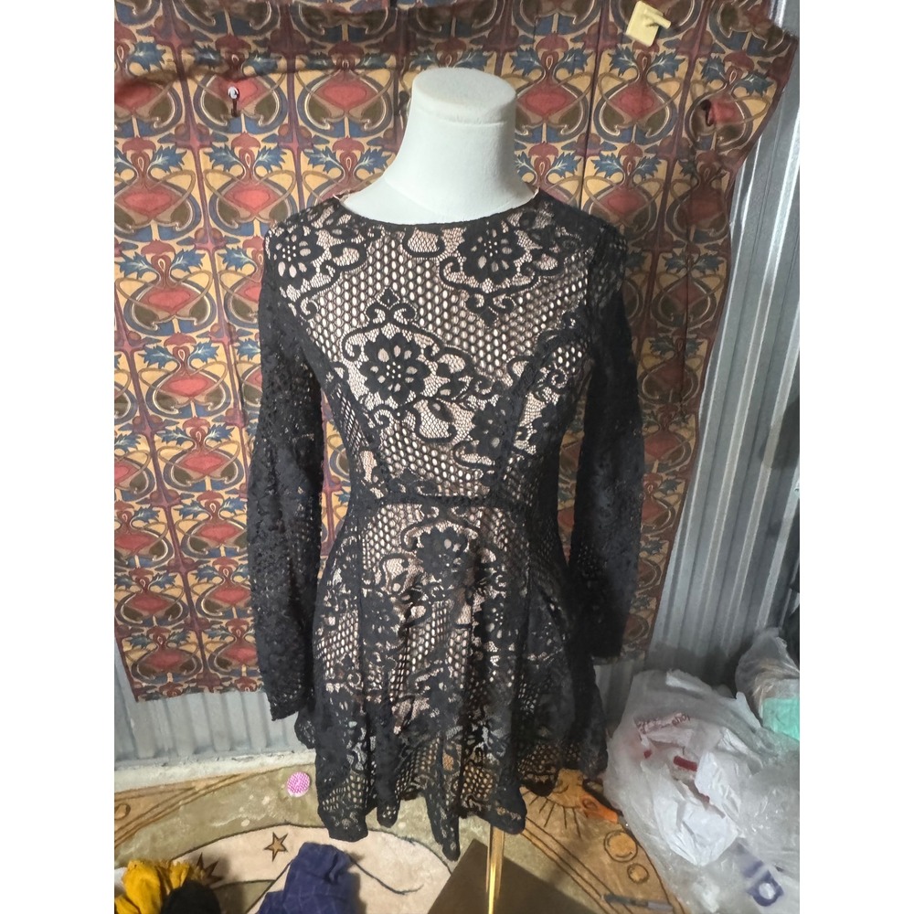 Speecheless Black‎ Lace Long Sleeve Mini Dress Womens XS